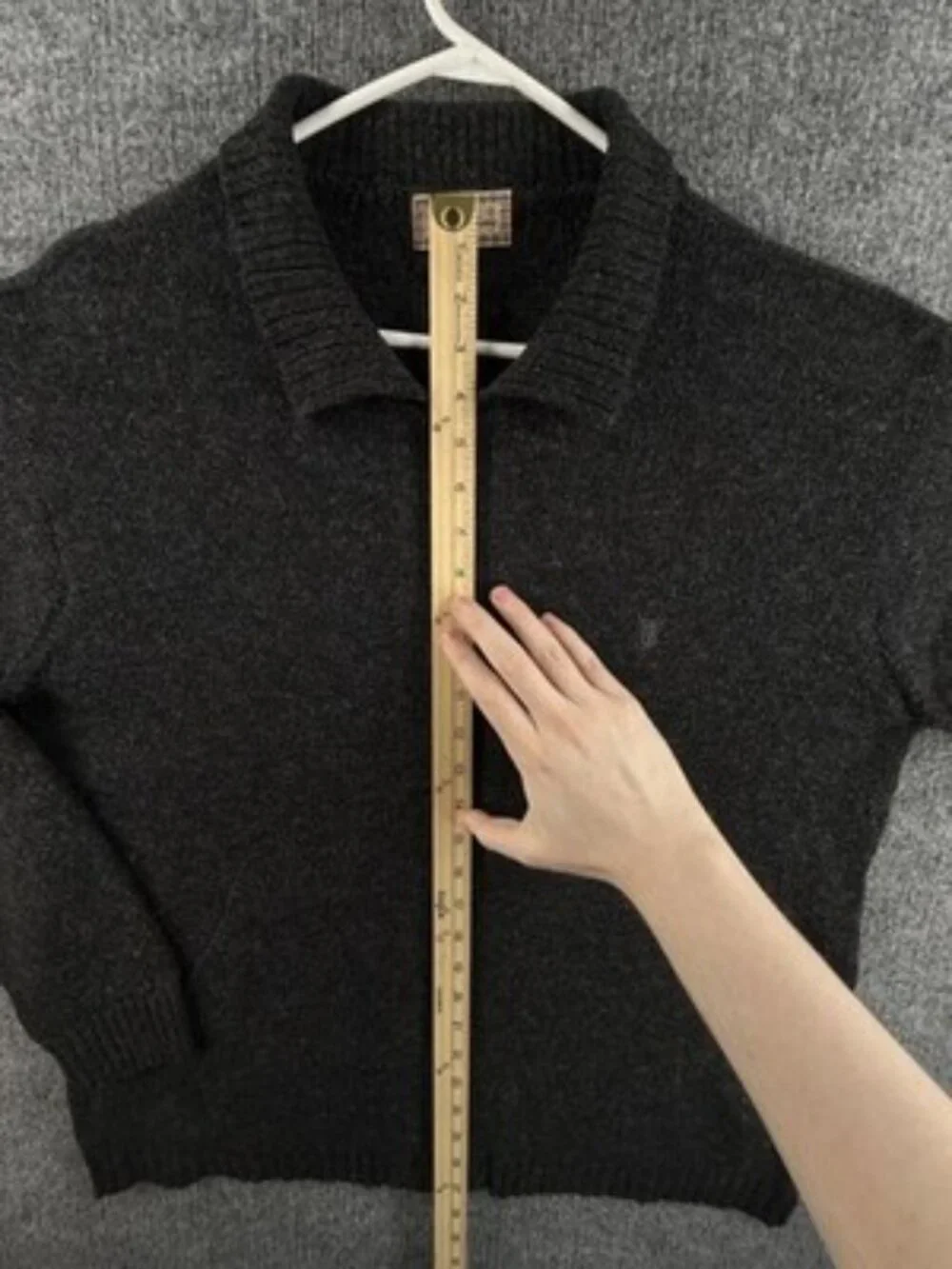 Thomas Burberry Shetland Wool Collared Long Sleeve Dark Gray Full Zip Logo Men
